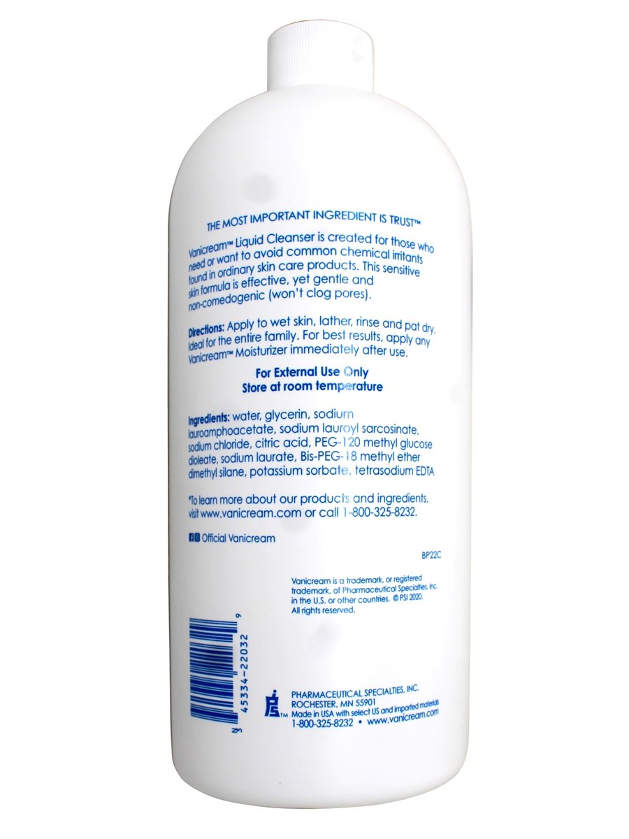 Vanicream Free & Clear Liquid Cleanser Refill 32 oz (Pack of 2) – Gentle, Non-Irritating Facial & Body Cleanser Avelisse