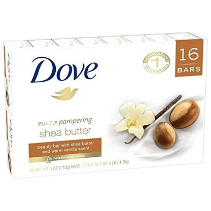 Dove Purely Pampering Shea Butter Bar Soaps, Warm Vanilla Scent, 16 Bars (64 oz) Avelisse
