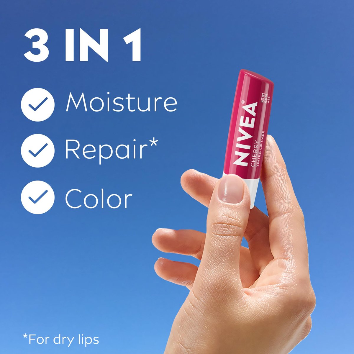 NIVEA Cherry Lip Care Tinted Lip Balm with Shea Butter, Nourishing Oils and Vitamin C & E – 3-in-1 Moisture, Repair and Color, 0.17 oz Stick (Pack of 6) - görsel 3