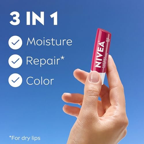 NIVEA Cherry Lip Care Tinted Lip Balm with Shea Butter, Nourishing Oils and Vitamin C & E – 3-in-1 Moisture, Repair and Color, 0.17 oz Stick (Pack of 6) - görsel 4