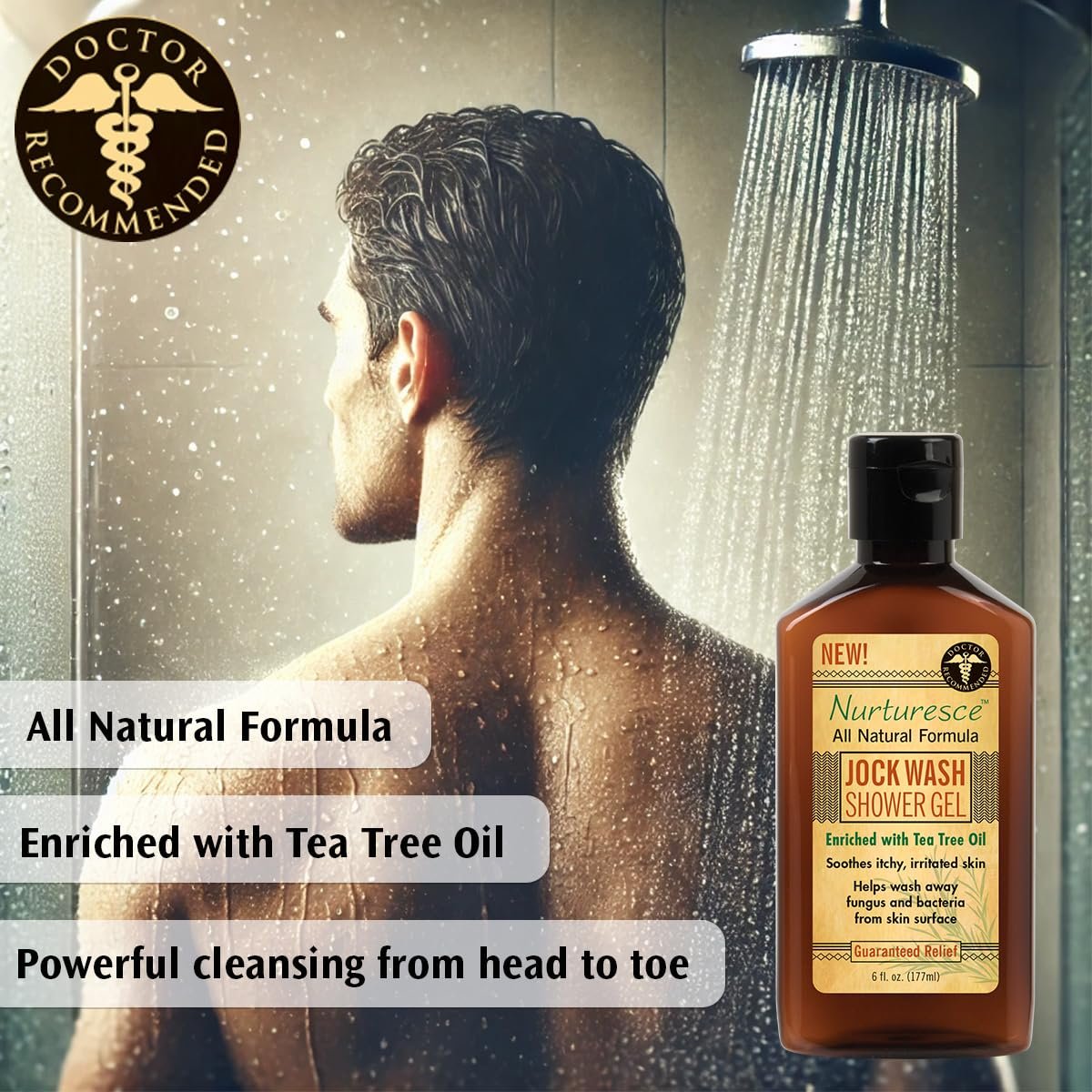 PediFix Nurturesce Jock Wash Shower Gel - Tea Tree Oil Enriched Anti-Fungal Body Wash, 6 Fl Oz Avelisse
