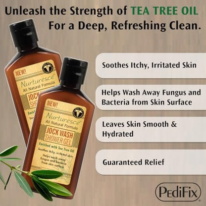 PediFix Nurturesce Jock Wash Shower Gel - Tea Tree Oil Enriched Anti-Fungal Body Wash, 6 Fl Oz Avelisse