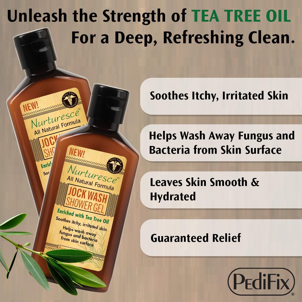 PediFix Nurturesce Jock Wash Shower Gel - Tea Tree Oil Enriched Anti-Fungal Body Wash, 6 Fl Oz Avelisse