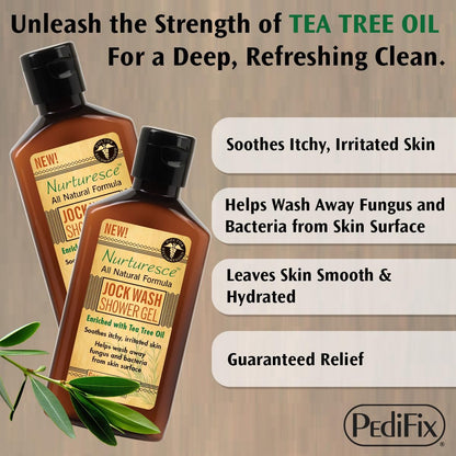 PediFix Nurturesce Jock Wash Shower Gel - Tea Tree Oil Enriched Anti-Fungal Body Wash, 6 Fl Oz Avelisse