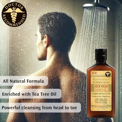 PediFix Nurturesce Jock Wash Shower Gel - Tea Tree Oil Enriched Anti-Fungal Body Wash, 6 Fl Oz Avelisse