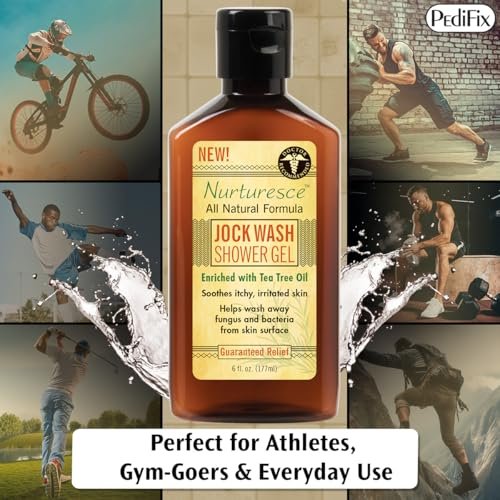 PediFix Nurturesce Jock Wash Shower Gel - Tea Tree Oil Enriched Anti-Fungal Body Wash, 6 Fl Oz Avelisse