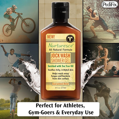 PediFix Nurturesce Jock Wash Shower Gel - Tea Tree Oil Enriched Anti-Fungal Body Wash, 6 Fl Oz Avelisse