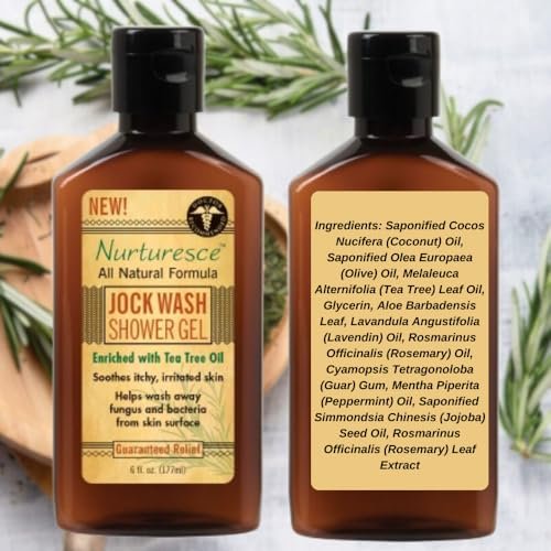 PediFix Nurturesce Jock Wash Shower Gel - Tea Tree Oil Enriched Anti-Fungal Body Wash, 6 Fl Oz Avelisse