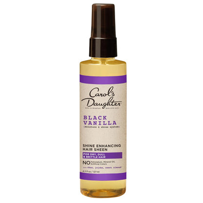 Carol's Daughter Black Vanilla Hair Sheen for Curly, Wavy & Natural Hair - Moisturizing Shine Spray for Dry, Dull or Brittle Hair, 4.3 Fl Oz