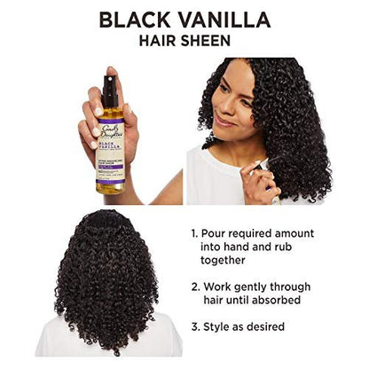 Carol's Daughter Black Vanilla Hair Sheen for Curly, Wavy & Natural Hair - Moisturizing Shine Spray for Dry, Dull or Brittle Hair, 4.3 Fl Oz