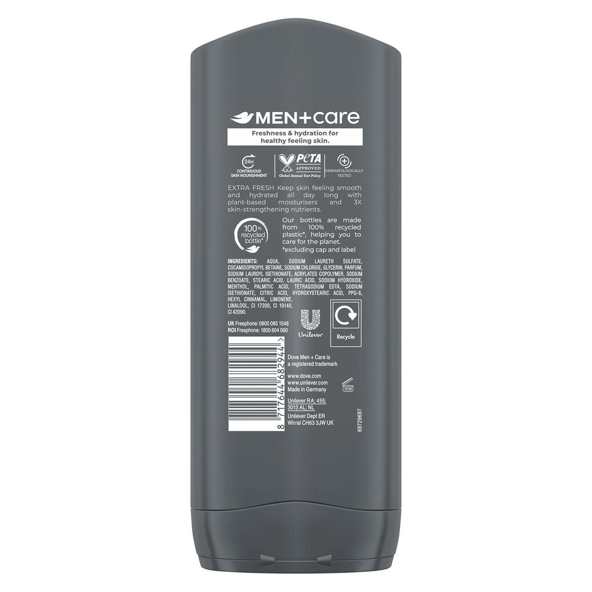 Dove Men+Care Refreshing Extra Fresh 3-In-1 Hair, Body And Face Wash Pack Of 6 - 400 ml Each - görsel 5