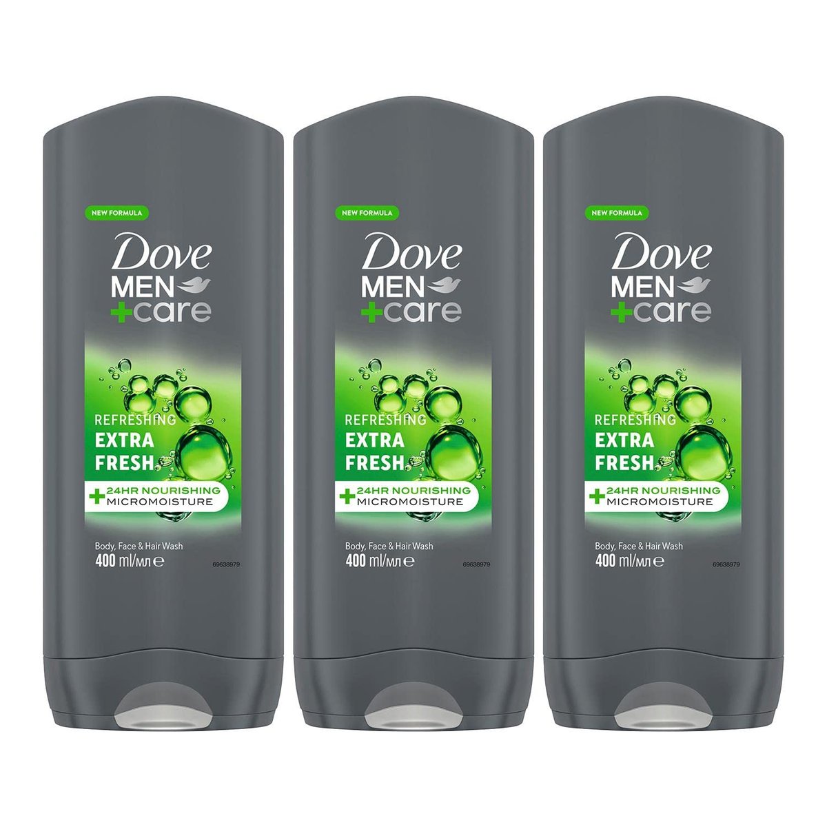 Dove Men+Care Refreshing Extra Fresh 3-In-1 Hair, Body And Face Wash Pack Of 6 - 400 ml Each - görsel 1