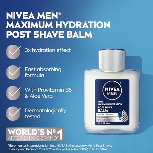 NIVEA MEN Maximum Hydration Post Shave Balm with Provitamin B5 and Aloe Vera, 3.3 Fl Oz (Pack of 3) Avelisse