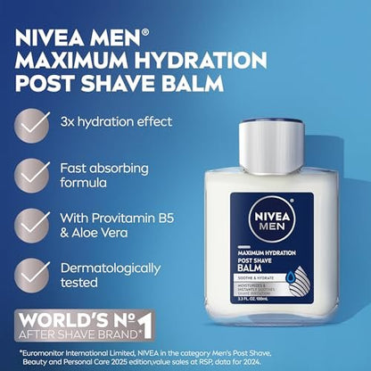 NIVEA MEN Maximum Hydration Post Shave Balm with Provitamin B5 and Aloe Vera, 3.3 Fl Oz (Pack of 3) Avelisse