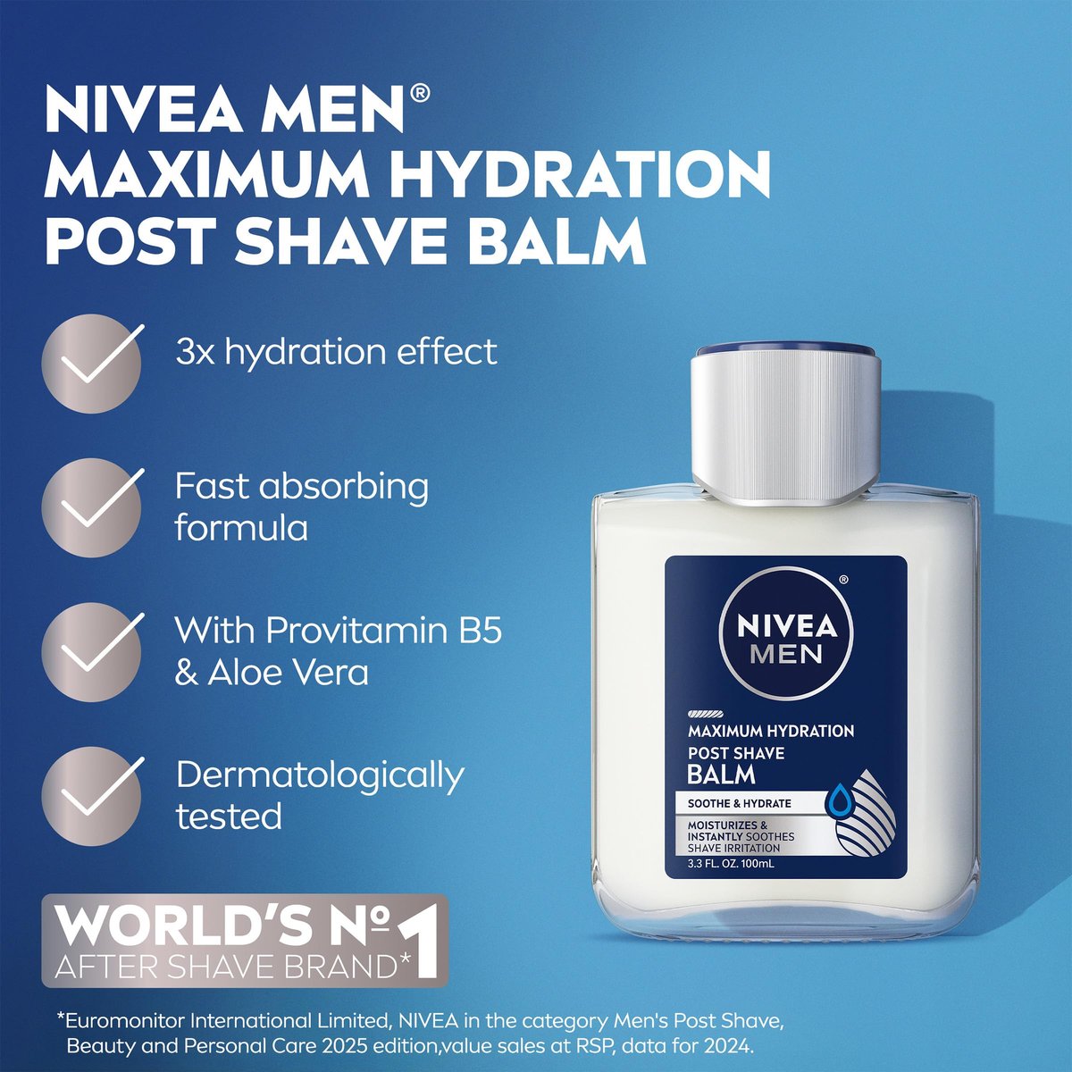 NIVEA MEN Maximum Hydration Post Shave Balm with Provitamin B5 and Aloe Vera, 3.3 Fl Oz (Pack of 3) Avelisse