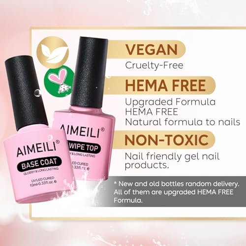 AIMEILI Gel Nail Polish No Wipe Top and Base Coat Set – 2 x 10ml, Shine Finish, Long Lasting, Soak Off - görsel 4