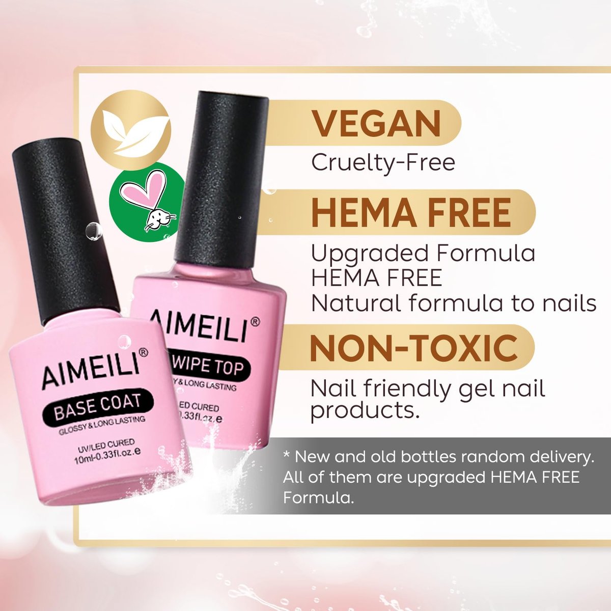 AIMEILI Gel Nail Polish No Wipe Top and Base Coat Set – 2 x 10ml, Shine Finish, Long Lasting, Soak Off - görsel 3