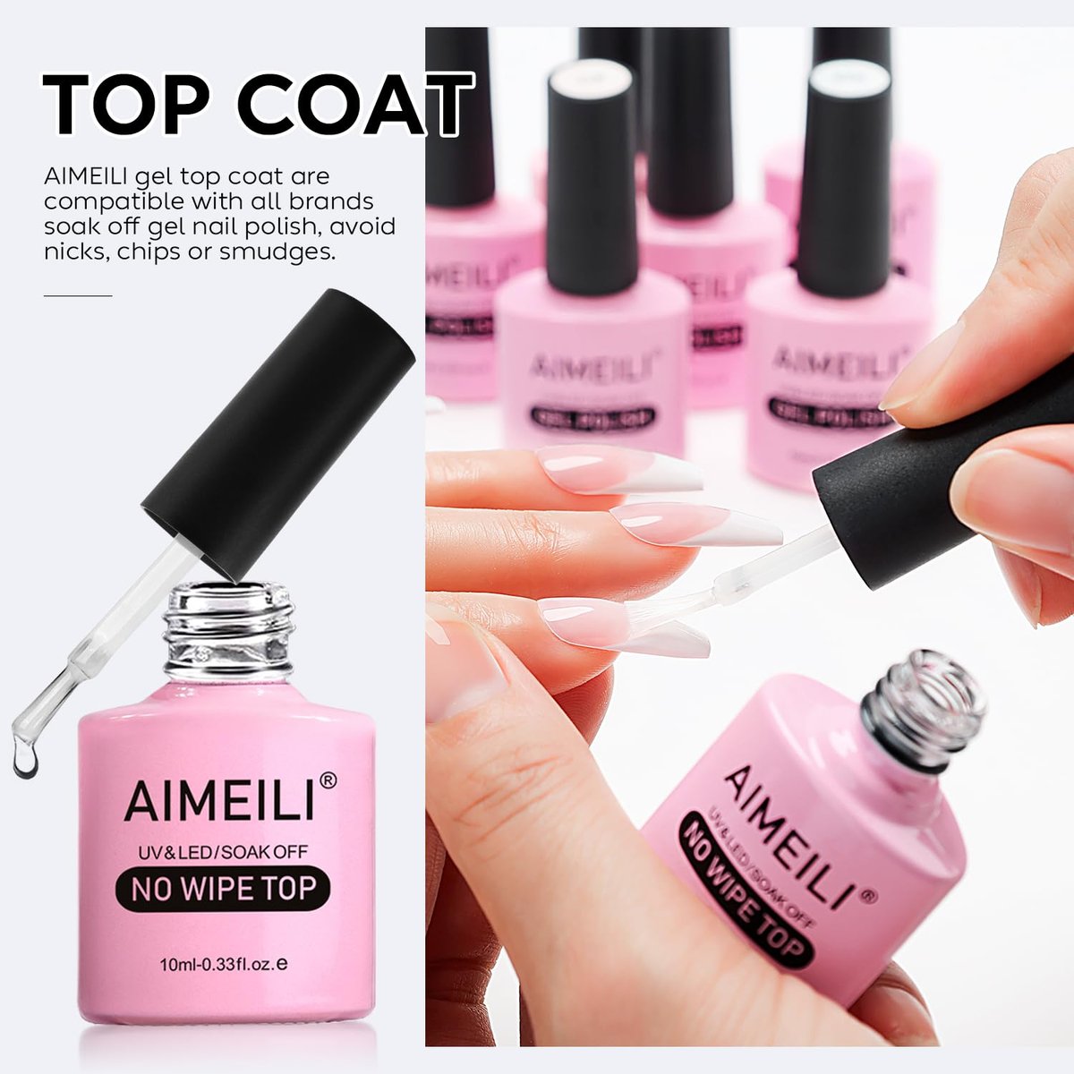 AIMEILI Gel Nail Polish No Wipe Top and Base Coat Set – 2 x 10ml, Shine Finish, Long Lasting, Soak Off - görsel 9