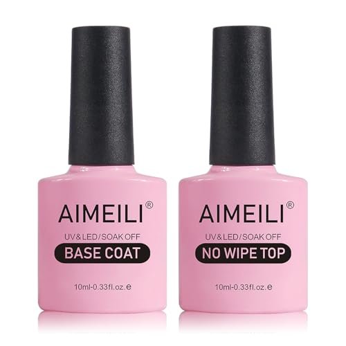 AIMEILI Gel Nail Polish No Wipe Top and Base Coat Set – 2 x 10ml, Shine Finish, Long Lasting, Soak Off - görsel 2