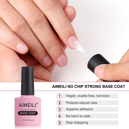 AIMEILI Gel Nail Polish No Wipe Top and Base Coat Set – 2 x 10ml, Shine Finish, Long Lasting, Soak Off