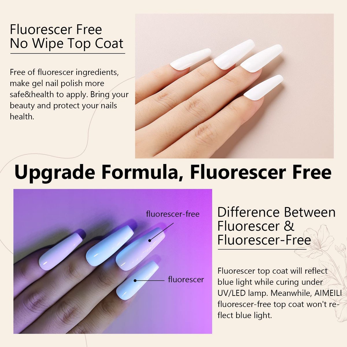 AIMEILI Gel Nail Polish No Wipe Top and Base Coat Set – 2 x 10ml, Shine Finish, Long Lasting, Soak Off - görsel 15