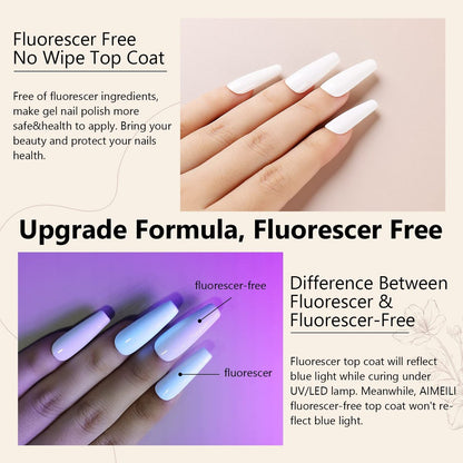 AIMEILI Gel Nail Polish No Wipe Top and Base Coat Set – 2 x 10ml, Shine Finish, Long Lasting, Soak Off