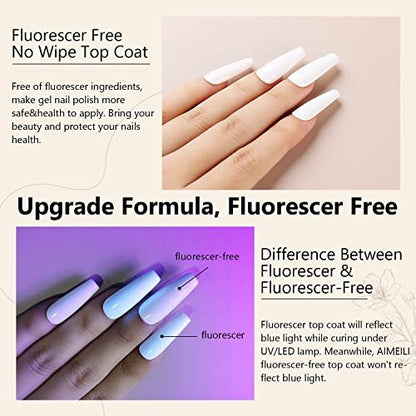 AIMEILI Gel Nail Polish No Wipe Top and Base Coat Set – 2 x 10ml, Shine Finish, Long Lasting, Soak Off