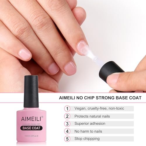 AIMEILI Gel Nail Polish No Wipe Top and Base Coat Set – 2 x 10ml, Shine Finish, Long Lasting, Soak Off - görsel 8