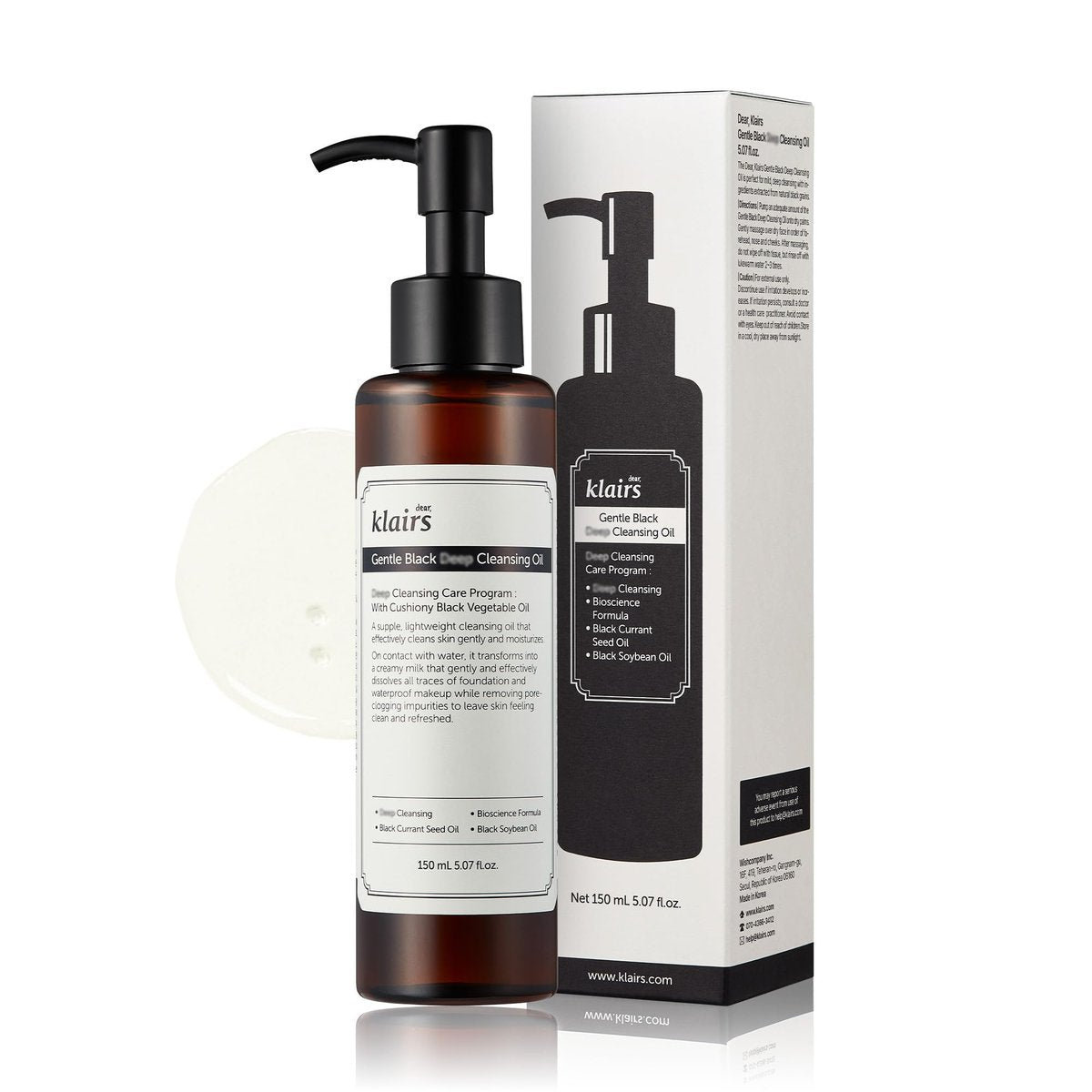 DearKlairs Gentle Black Cleansing Oil - 5.07 oz | Vegan, Non-Irritating Facial Cleanser for Sensitive Skin Avelisse