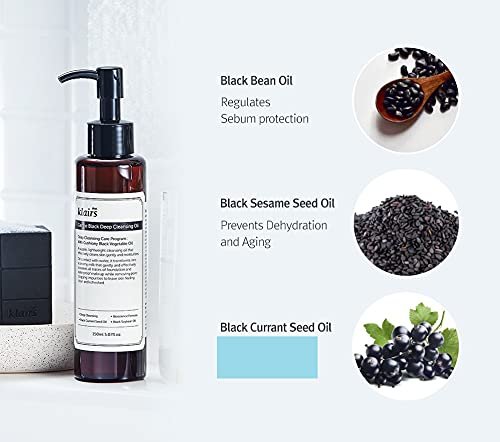 DearKlairs Gentle Black Cleansing Oil - 5.07 oz | Vegan, Non-Irritating Facial Cleanser for Sensitive Skin Avelisse