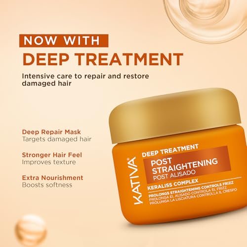 KATIVA Brazilian Post Straightening Treatment Kit – Shampoo, Conditioner & Mask with Keraliss Complex & Vegetal Keratin – Helps Prolong Straightening Up to 18 Weeks – 8.45 Fl Oz Each Avelisse