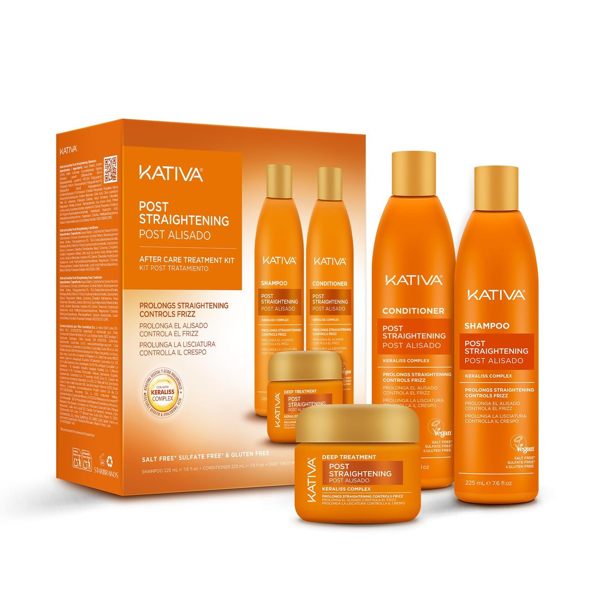 KATIVA Brazilian Post Straightening Treatment Kit – Shampoo, Conditioner & Mask with Keraliss Complex & Vegetal Keratin – Helps Prolong Straightening Up to 18 Weeks – 8.45 Fl Oz Each Avelisse