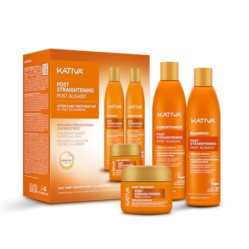 KATIVA Brazilian Post Straightening Treatment Kit – Shampoo, Conditioner & Mask with Keraliss Complex & Vegetal Keratin – Helps Prolong Straightening Up to 18 Weeks – 8.45 Fl Oz Each Avelisse