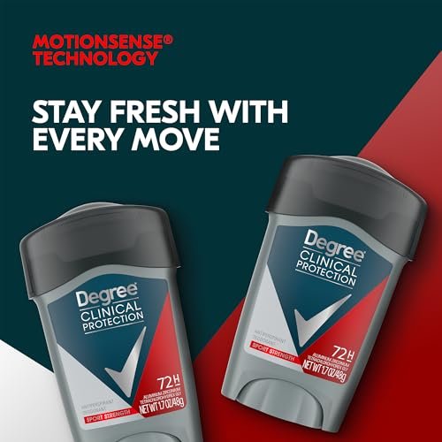 Degree Men Clinical Protection Antiperspirant Deodorant, Sport Strength 72H, Soft Solid, 1.7 oz (Pack of 4) + Travel Size Cool Rush Avelisse