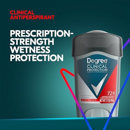 Degree Men Clinical Protection Antiperspirant Deodorant, Sport Strength 72H, Soft Solid, 1.7 oz (Pack of 4) + Travel Size Cool Rush Avelisse