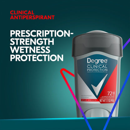 Degree Men Clinical Protection Antiperspirant Deodorant, Sport Strength 72H, Soft Solid, 1.7 oz (Pack of 4) + Travel Size Cool Rush Avelisse