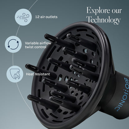 BIO IONIC Universal Diffuser for Hair Dryer – Frizz Control & Shine, Fits 2.25" Nozzle, Black Avelisse