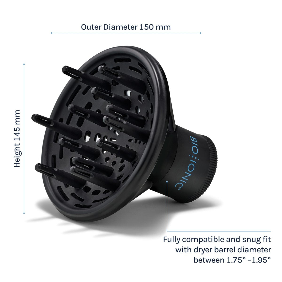 BIO IONIC Universal Diffuser for Hair Dryer – Frizz Control & Shine, Fits 2.25" Nozzle, Black Avelisse