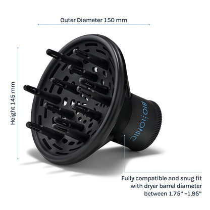 BIO IONIC Universal Diffuser for Hair Dryer – Frizz Control & Shine, Fits 2.25" Nozzle, Black Avelisse