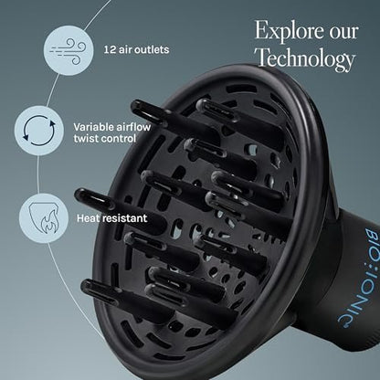 BIO IONIC Universal Diffuser for Hair Dryer – Frizz Control & Shine, Fits 2.25" Nozzle, Black Avelisse