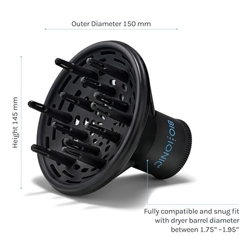 BIO IONIC Universal Diffuser for Hair Dryer – Frizz Control & Shine, Fits 2.25" Nozzle, Black Avelisse