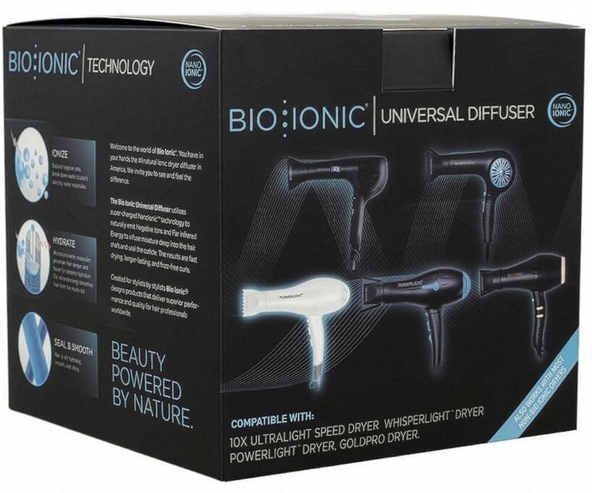 BIO IONIC Universal Diffuser for Hair Dryer – Frizz Control & Shine, Fits 2.25" Nozzle, Black Avelisse