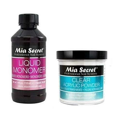 Mia Secret 4oz Liquid Monomer + 4oz Clear Acrylic Powder Nail Art System – Professional Acrylic Nail Kit Avelisse
