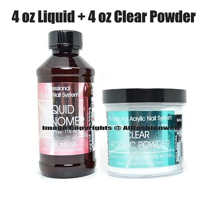 Mia Secret 4oz Liquid Monomer + 4oz Clear Acrylic Powder Nail Art System – Professional Acrylic Nail Kit Avelisse
