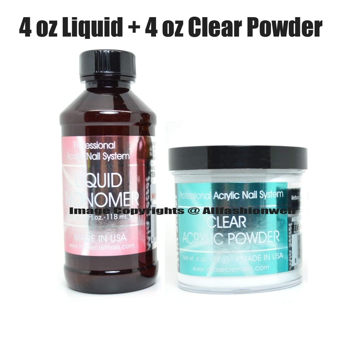 Mia Secret 4oz Liquid Monomer + 4oz Clear Acrylic Powder Nail Art System – Professional Acrylic Nail Kit Avelisse