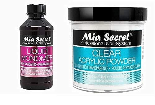 Mia Secret 4oz Liquid Monomer + 4oz Clear Acrylic Powder Nail Art System – Professional Acrylic Nail Kit Avelisse
