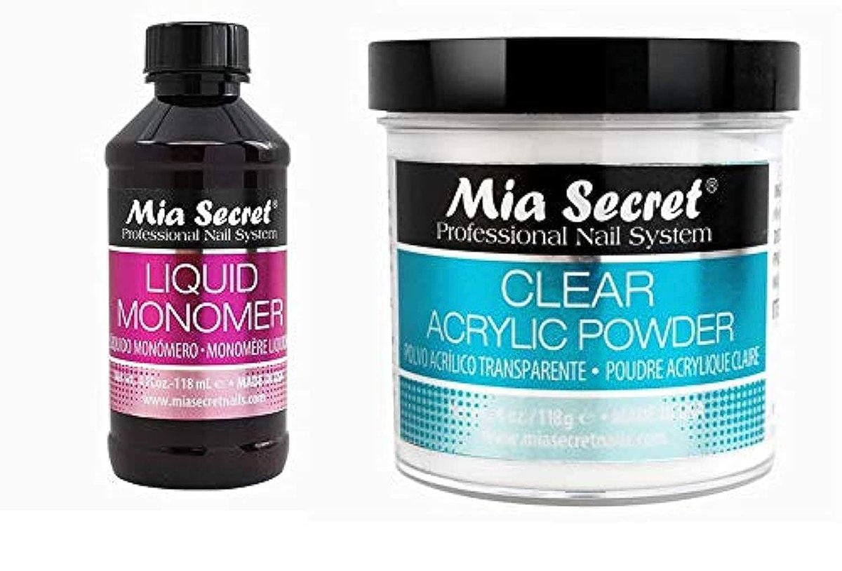 Mia Secret 4oz Liquid Monomer + 4oz Clear Acrylic Powder Nail Art System – Professional Acrylic Nail Kit Avelisse