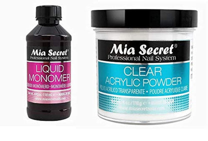 Mia Secret 4oz Liquid Monomer + 4oz Clear Acrylic Powder Nail Art System – Professional Acrylic Nail Kit Avelisse