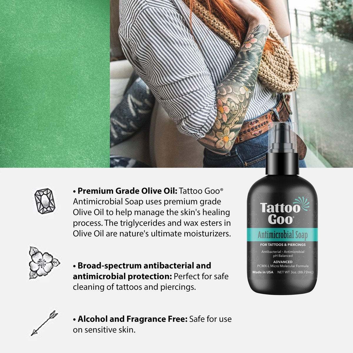 Tattoo Goo Cleansing Soap – pH Balanced Tattoo & Piercing Aftercare, 3 oz – Fragrance-Free, No Residue - görsel 5