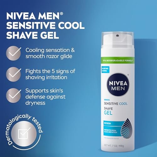 NIVEA MEN Sensitive Cool Shave Gel for Sensitive Skin, Alcohol Free with Chamomile Extract, 7 oz (Pack of 3) - görsel 6